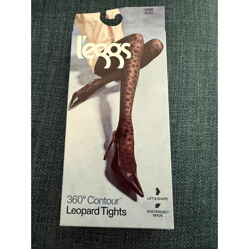 L'eggs 360 Contour Leopard Tights Black Size Large NWT